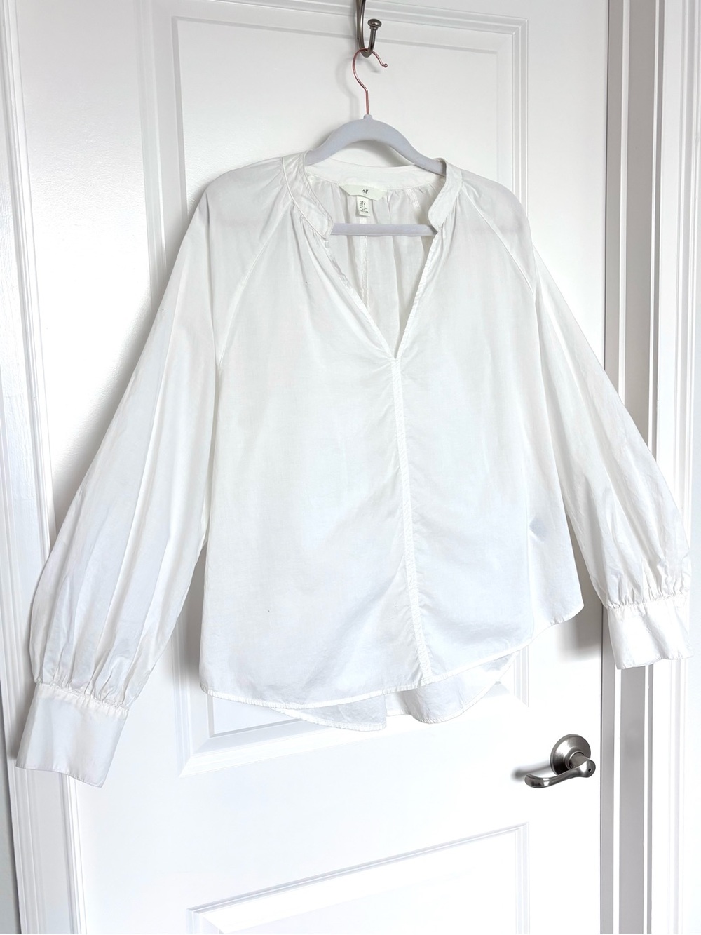 H&M 100% Cotton White Peasant Blouse Balloon Sleeve Boho Cottagecore Medium